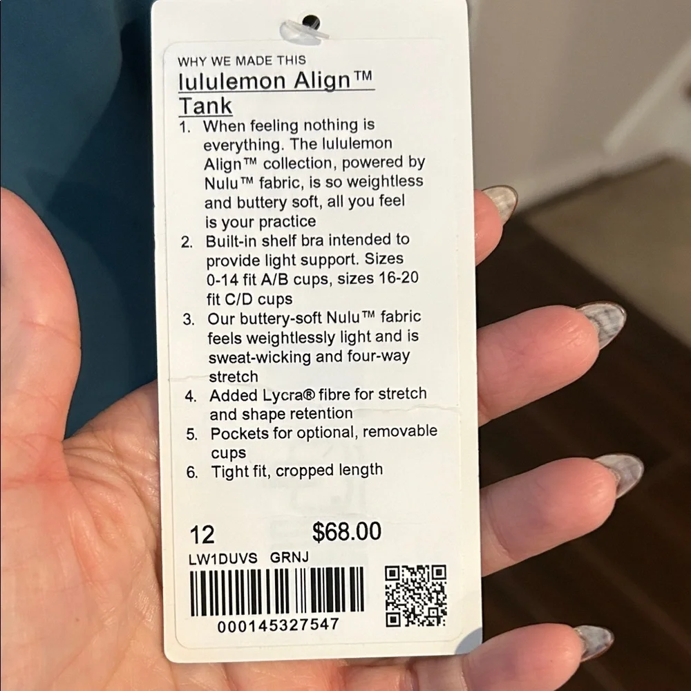 NWT LULULEMON ALIGN TANK IN A BEAUTIFUL DEEP Teal Tank Top SIZE 12